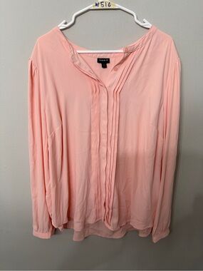 Women’s Torrid Size 2 Blush Pink Pleated Long Sleeve Blouse Plus Size